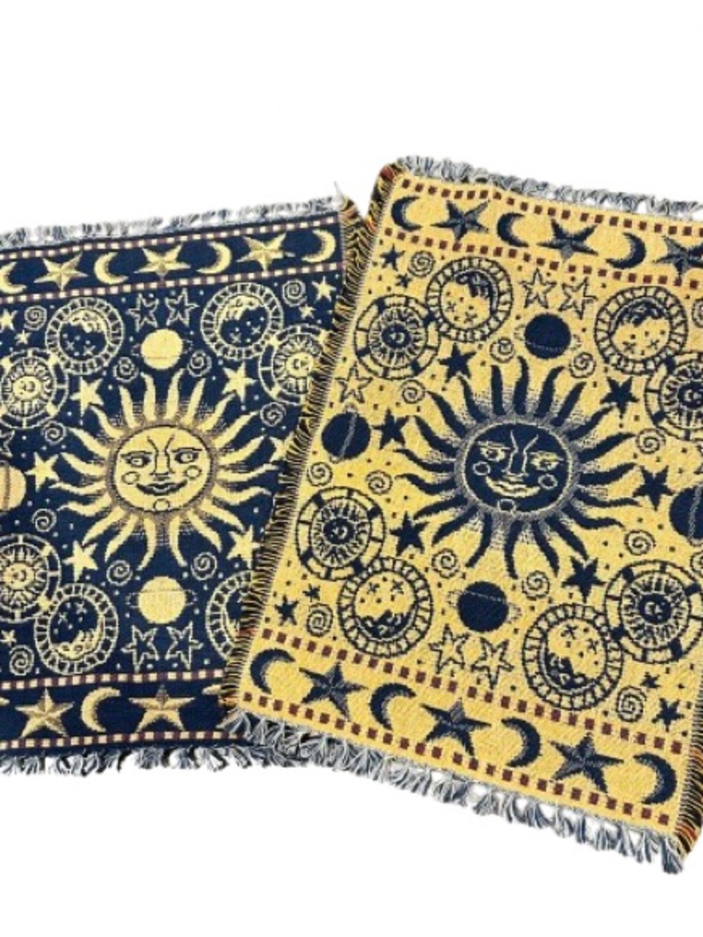 VTG 90s Celestial Sun Moon Stars Woven Tapestry Placemats Cotton Whimsigoth
